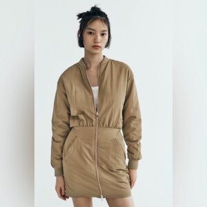 Zara Tan Puffer Bomber Mini Jacket Dress